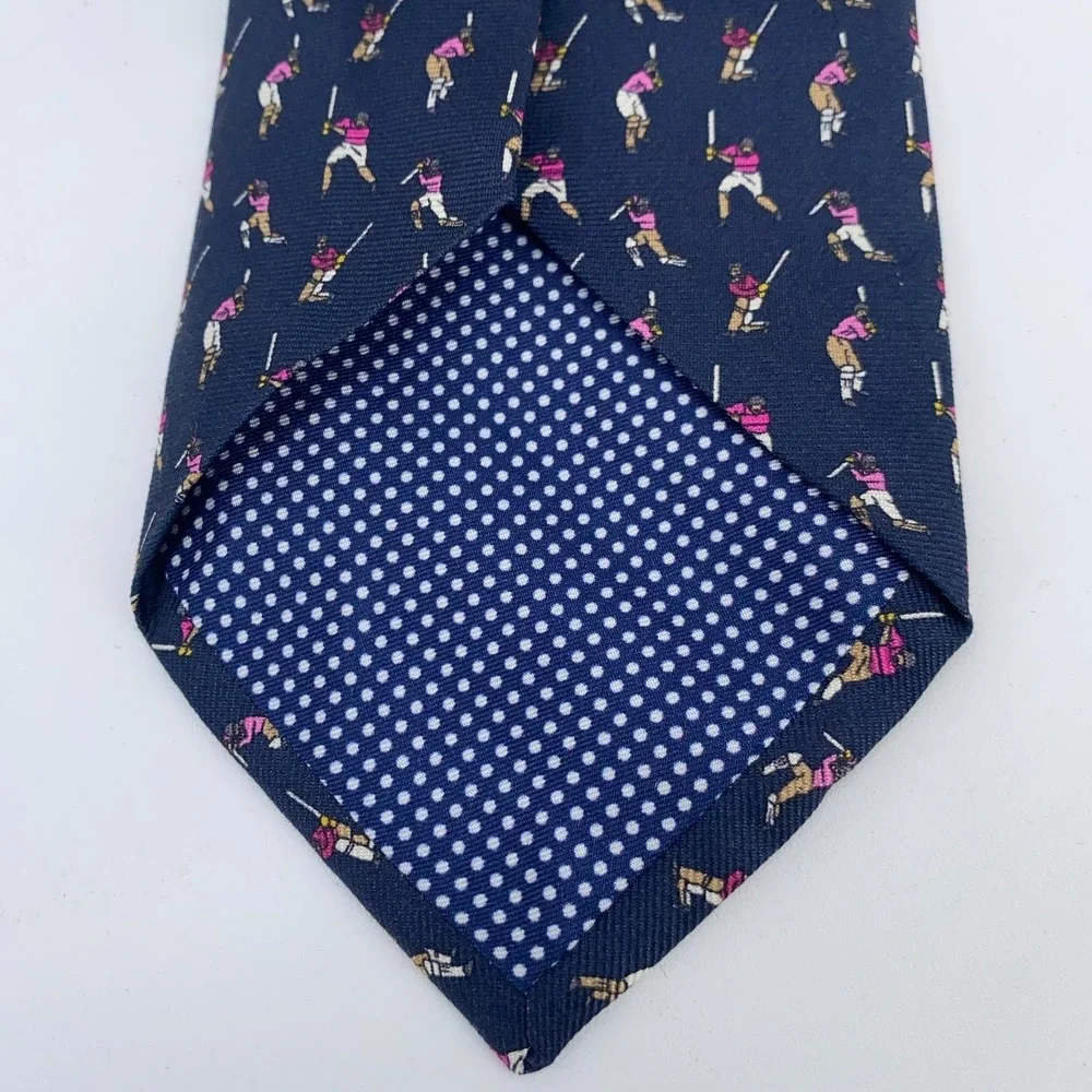 Eton Tie Mens One Size Navy Cricket Silk Classic Fit Luxury Necktie Italy Made